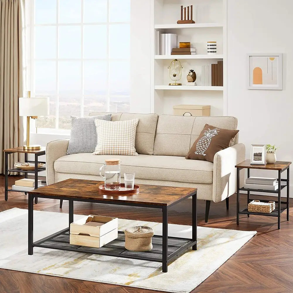 VASAGLE Coffee Table Living Room Table with Dense Mesh Shelf Large Storage Space Tea Table Easy Assembly Stable
