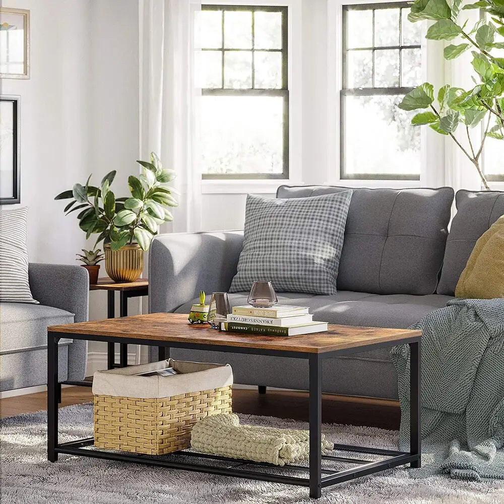 VASAGLE Coffee Table Living Room Table with Dense Mesh Shelf Large Storage Space Tea Table Easy Assembly Stable
