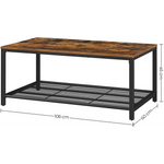 VASAGLE Coffee Table Living Room Table with Dense Mesh Shelf Large Storage Space Tea Table Easy Assembly Stable