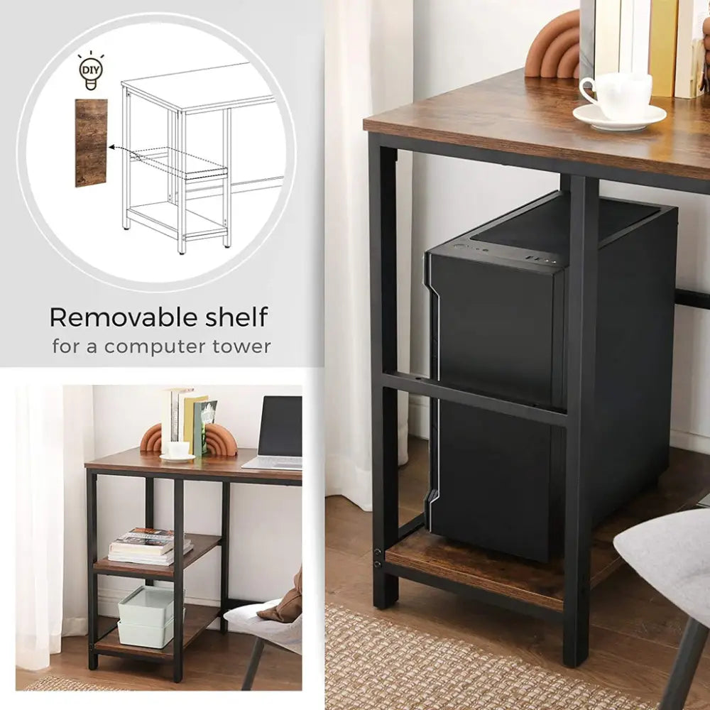 VASAGLE Computer Desk with 2 Shelves Rustic Brown and Black LWD47X - Furniture > Living Room