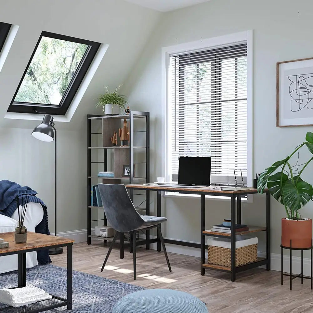 VASAGLE Computer Desk with 2 Shelves Rustic Brown and Black LWD47X - Furniture > Living Room