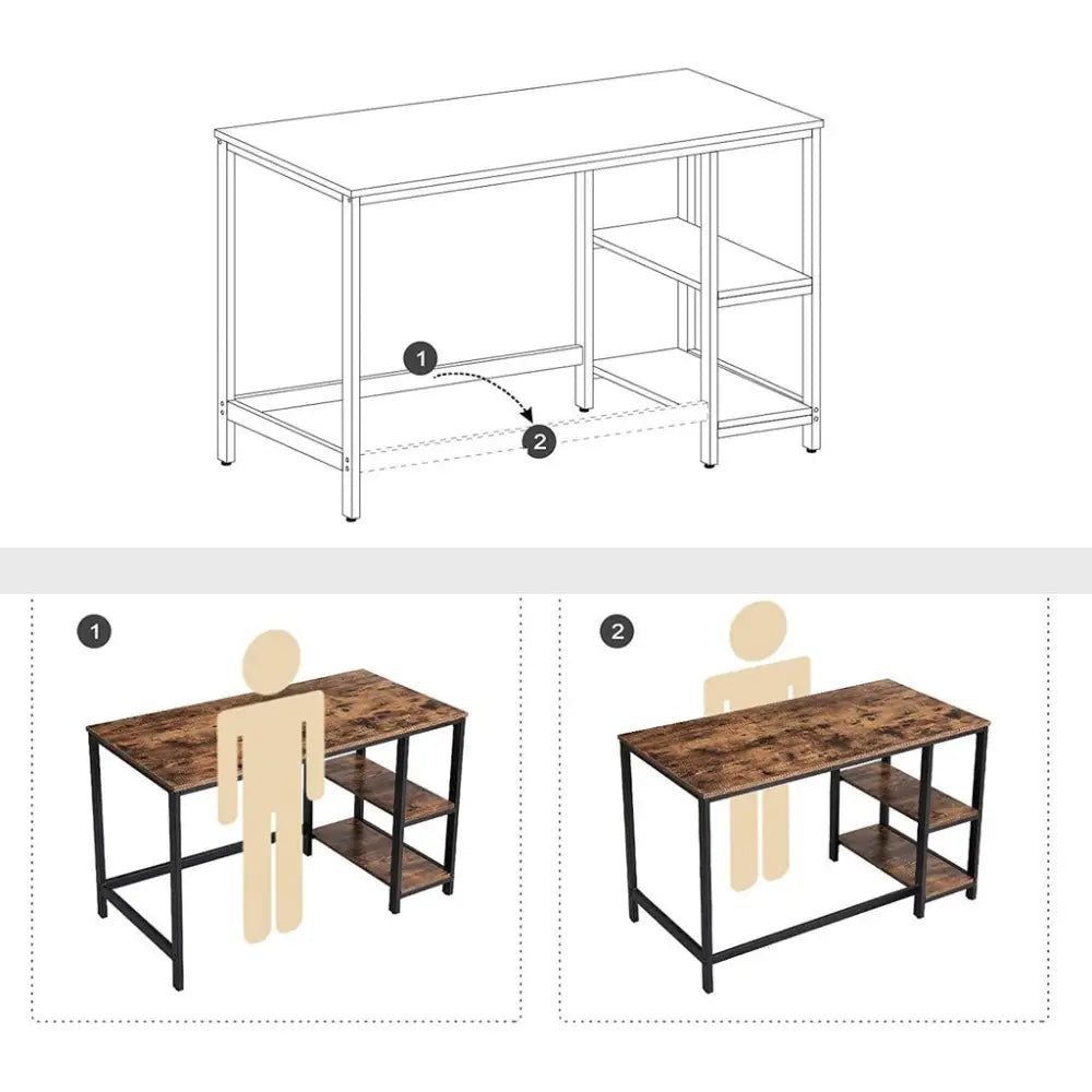 VASAGLE Computer Desk with 2 Shelves Rustic Brown and Black LWD47X - Furniture > Living Room