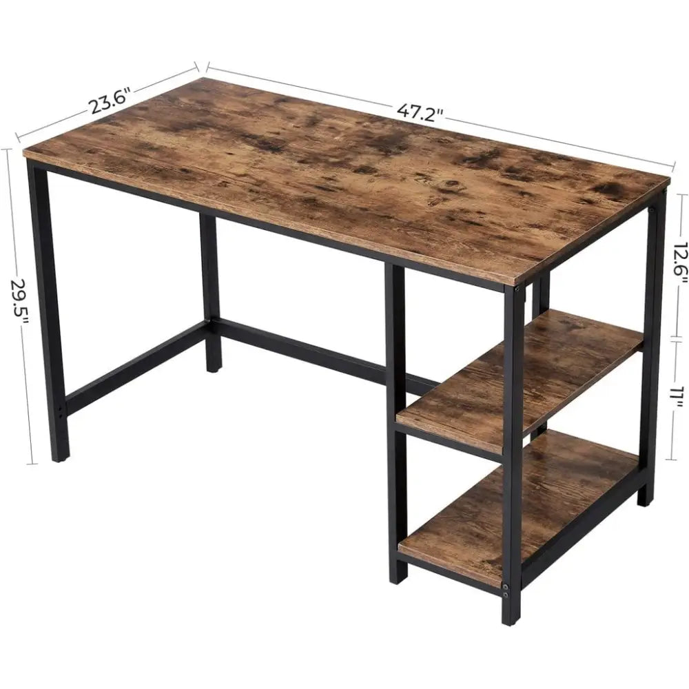 VASAGLE Computer Desk with 2 Shelves Rustic Brown and Black LWD47X - Furniture > Living Room