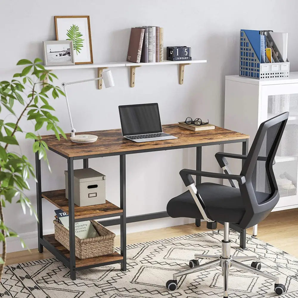VASAGLE Computer Desk with 2 Shelves Rustic Brown and Black LWD47X - Furniture > Living Room