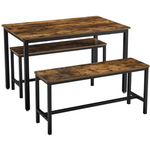 VASAGLE Dining Table Set with 2 Benches Rustic Brown and Black KDT070B01 - Furniture > Dining