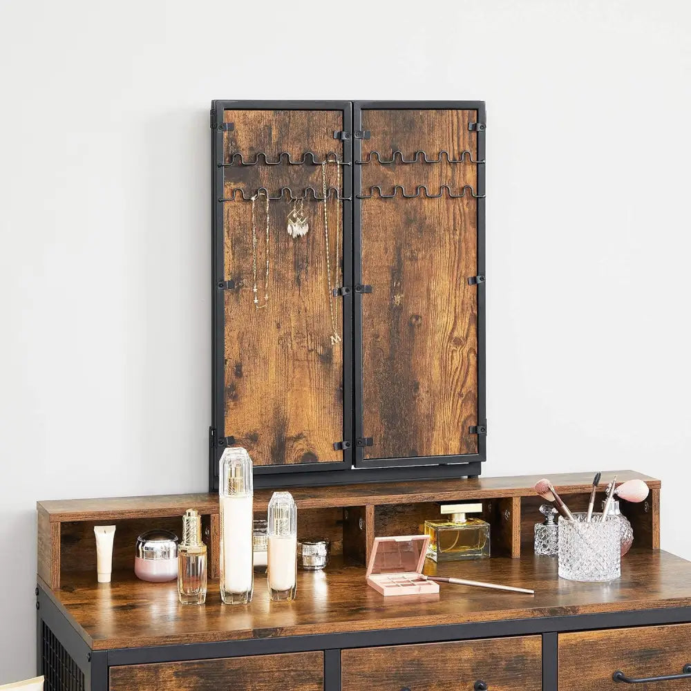 VASAGLE Dresser Table with Trifold Mirror Rustic Brown and Black - Baby & Kids > Kid’s Furniture > Kid’s Dressers
