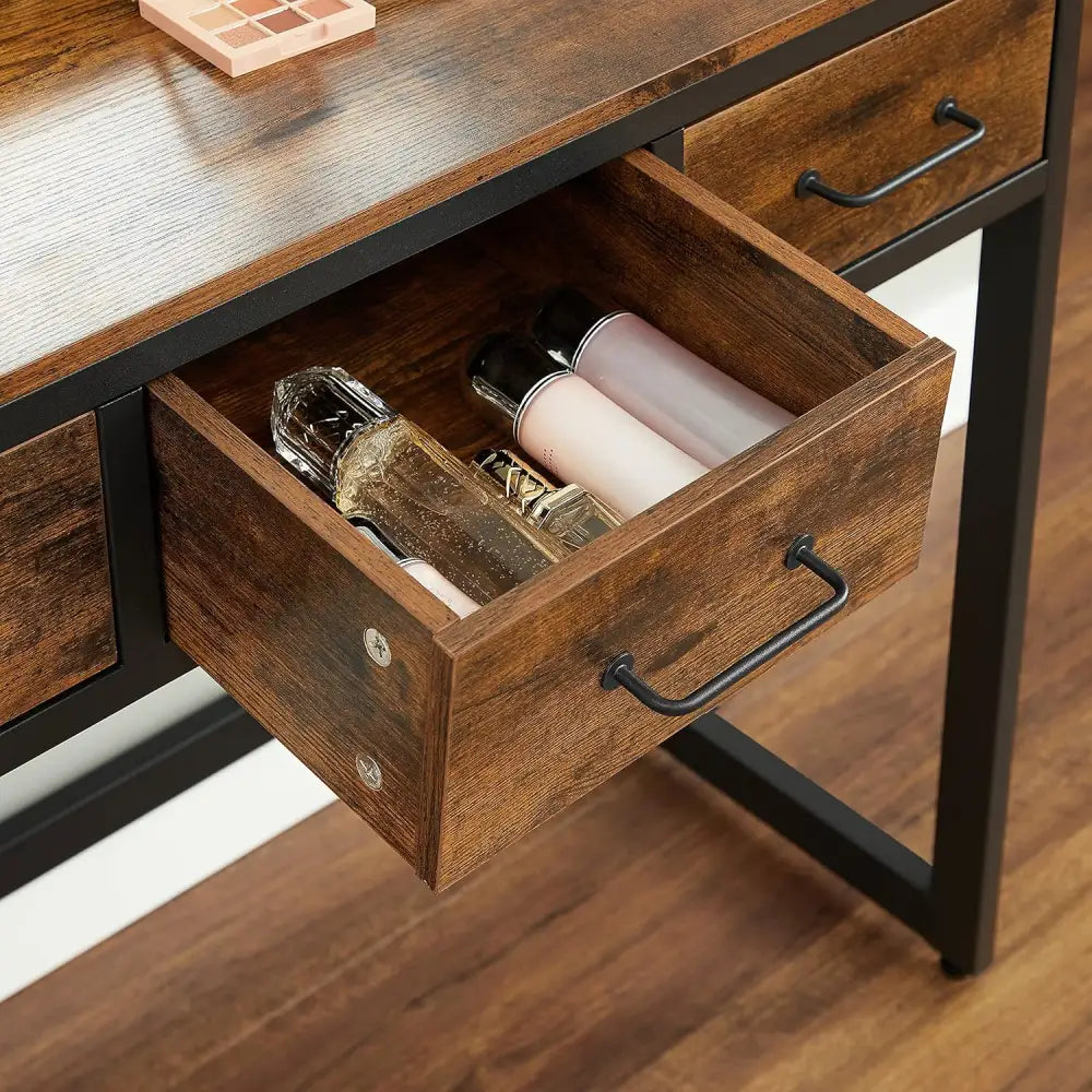 VASAGLE Dresser Table with Trifold Mirror Rustic Brown and Black - Baby & Kids > Kid’s Furniture > Kid’s Dressers