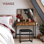 VASAGLE Dresser Table with Trifold Mirror Rustic Brown and Black - Baby & Kids > Kid’s Furniture > Kid’s Dressers