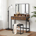 VASAGLE Dresser Table with Trifold Mirror Rustic Brown and Black - Baby & Kids > Kid’s Furniture > Kid’s Dressers