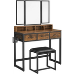 VASAGLE Dresser Table with Trifold Mirror Rustic Brown and Black - Baby & Kids > Kid’s Furniture > Kid’s Dressers