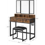 VASAGLE Dresser Table with Trifold Mirror Rustic Brown and Black - Baby & Kids > Kid’s Furniture > Kid’s Dressers