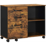 VASAGLE File Cabinet with 3 Drawer Mobile Lateral Filing Cabinet with Open Compartments Rustic Brown and Black
