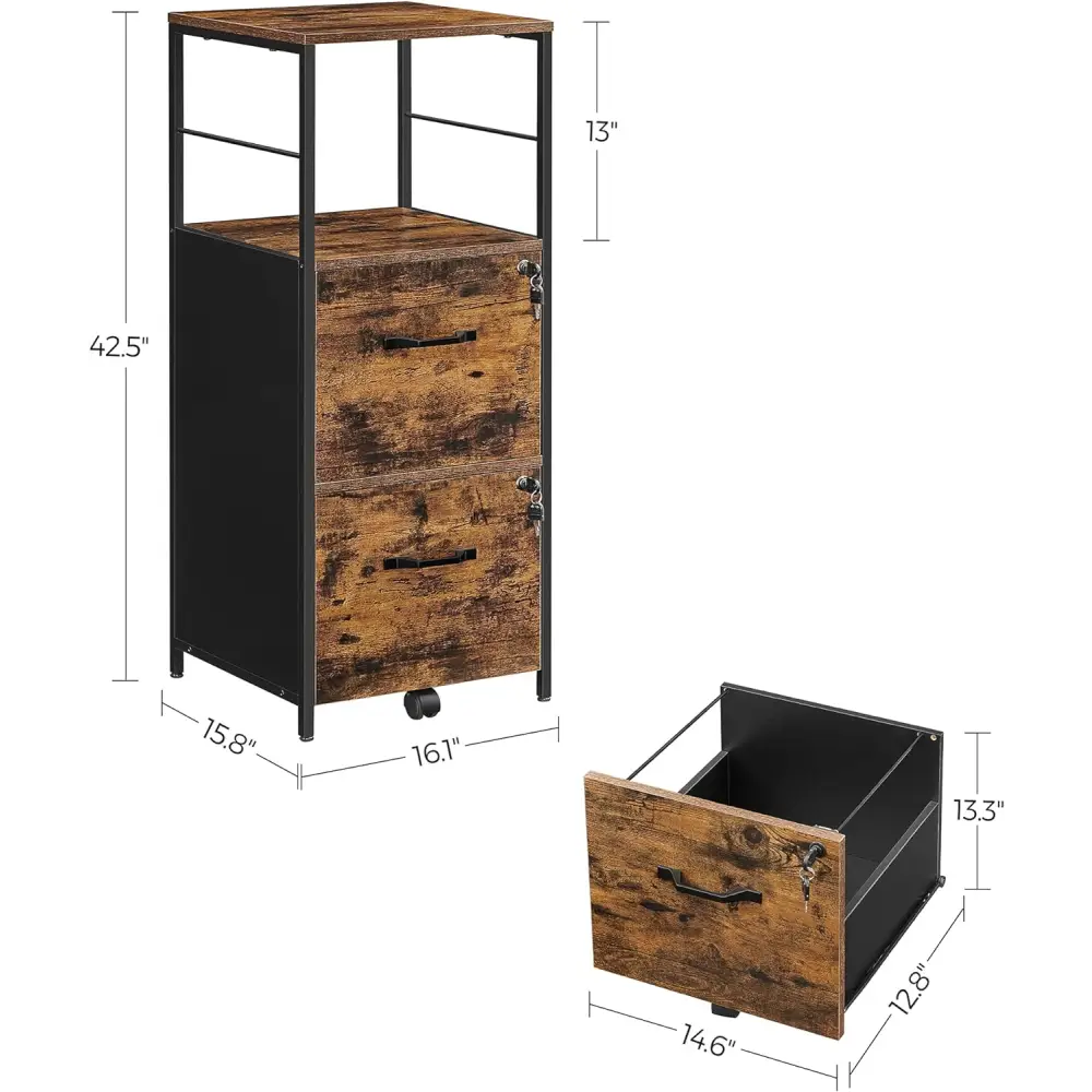 VASAGLE Filing Cabinet with 2 Drawers Rustic Brown and Black OFC045B01V1 - Furniture > Living Room