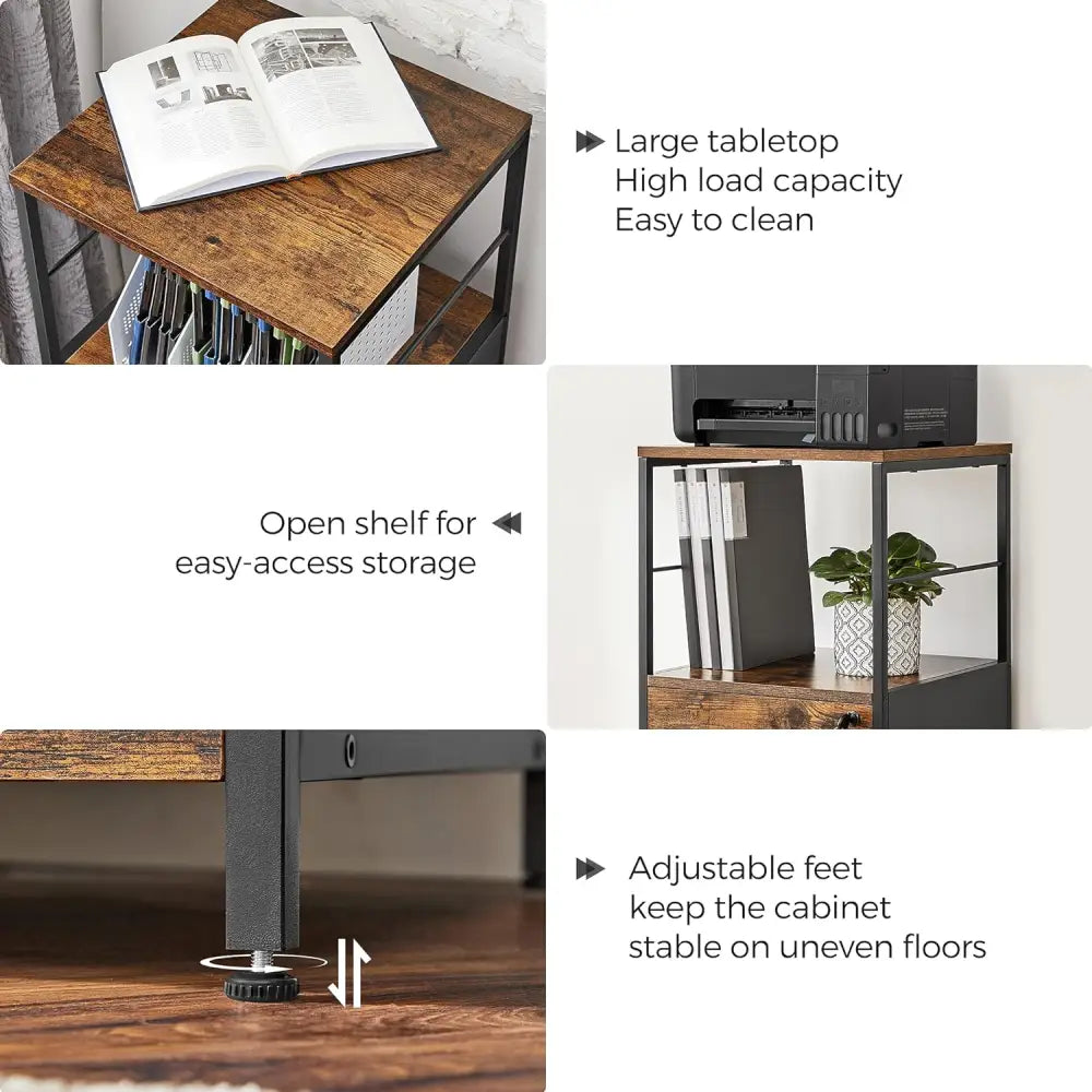 VASAGLE Filing Cabinet with 2 Drawers Rustic Brown and Black OFC045B01V1 - Furniture > Living Room