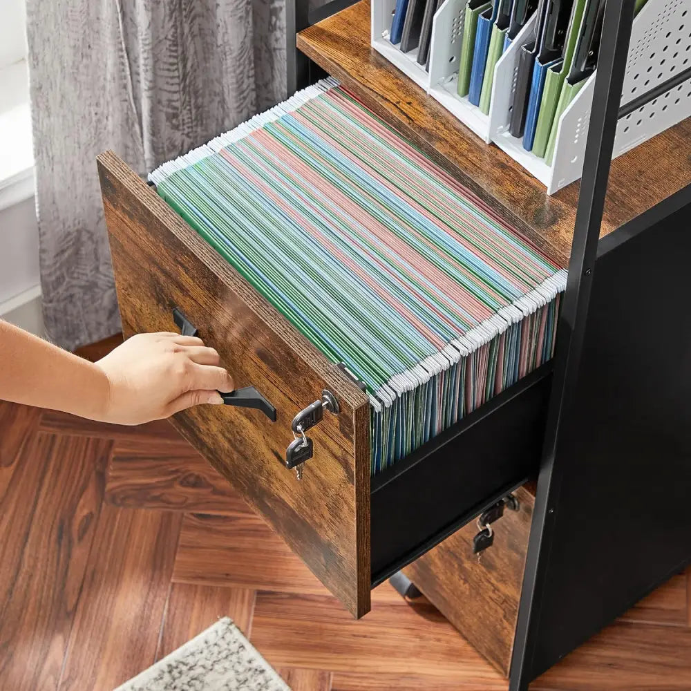 VASAGLE Filing Cabinet with 2 Drawers Rustic Brown and Black OFC045B01V1 - Furniture > Living Room