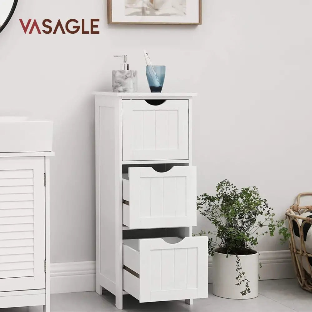 VASAGLE Floor Cabinet with 3 Drawers White BBC50WT - Furniture > Living Room