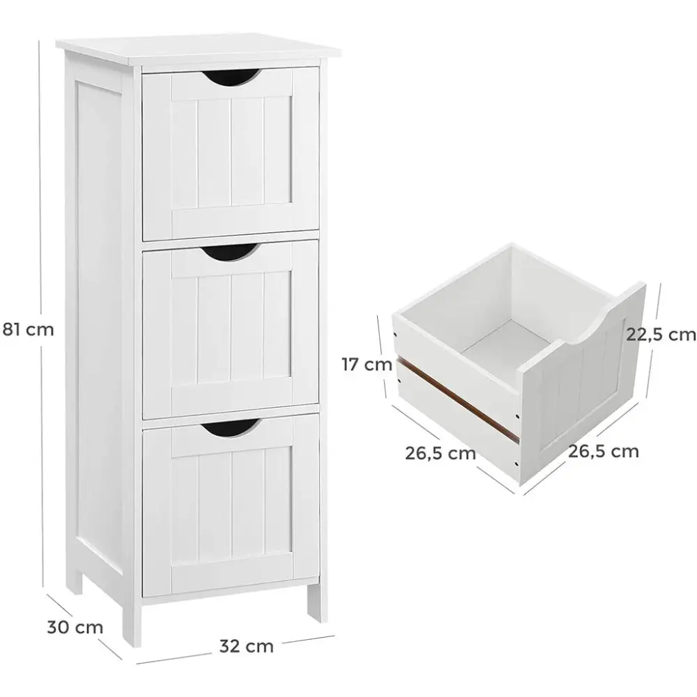 VASAGLE Floor Cabinet with 3 Drawers White BBC50WT - Furniture > Living Room