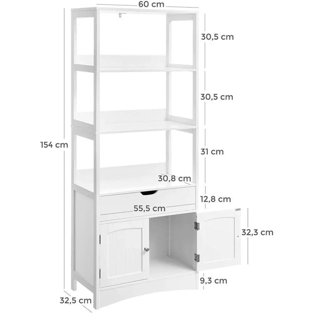 VASAGLE Floor Cabinet with Drawer 3 Open Shelves and Double Doors White - Furniture > Bar Stools & Chairs > Table & Bar