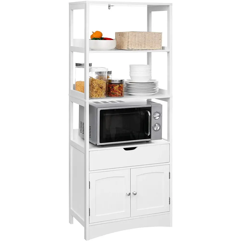 VASAGLE Floor Cabinet with Drawer 3 Open Shelves and Double Doors White - Furniture > Bar Stools & Chairs > Table & Bar