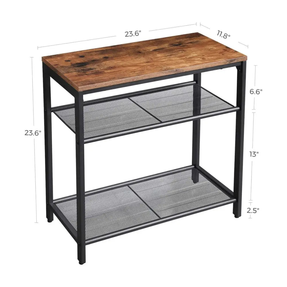 VASAGLE INDESTIC Side Table 3-Tier End Table with Mesh Shelves Industrial Design Rustic Brown - Furniture > Living Room