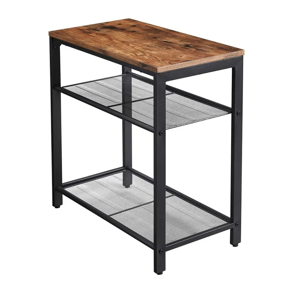VASAGLE INDESTIC Side Table 3-Tier End Table with Mesh Shelves Industrial Design Rustic Brown - Furniture > Living Room