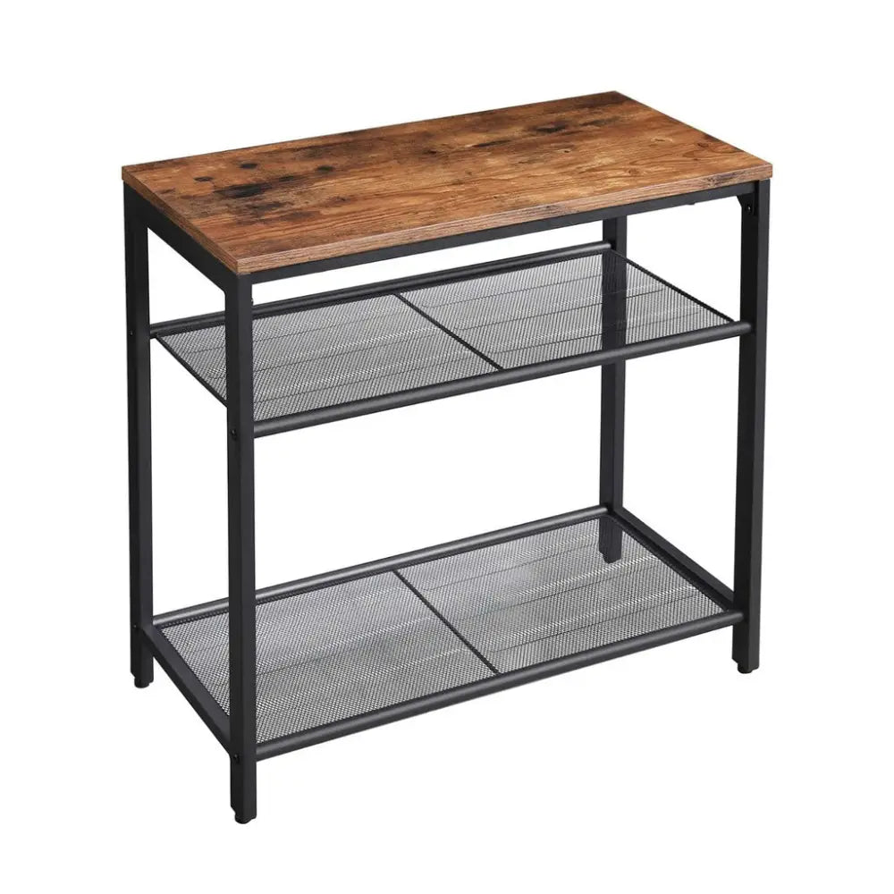 VASAGLE INDESTIC Side Table 3-Tier End Table with Mesh Shelves Industrial Design Rustic Brown - Furniture > Living Room