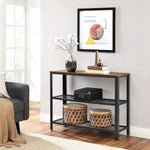 VASAGLE Industrial Console Table with 2 Mesh Shelves Rustic Brown and Black LNT81BX - Furniture > Living Room