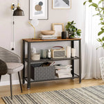 VASAGLE Industrial Console Table with 2 Mesh Shelves Rustic Brown and Black LNT81BX - Furniture > Living Room