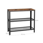 VASAGLE Industrial Console Table with 2 Mesh Shelves Rustic Brown and Black LNT81BX - Furniture > Living Room