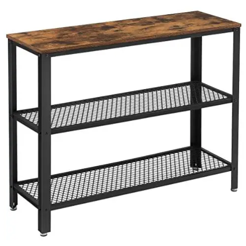 VASAGLE Industrial Console Table with 2 Mesh Shelves Rustic Brown and Black LNT81BX - Furniture > Living Room