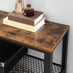 VASAGLE Industrial Console Table with 2 Mesh Shelves Rustic Brown and Black LNT81BX - Furniture > Living Room