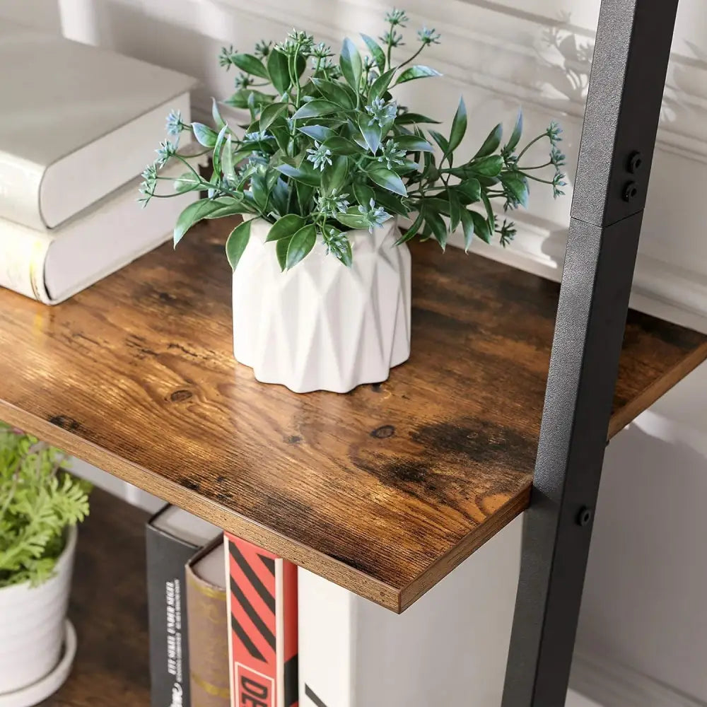 VASAGLE Industrial Ladder Shelf 5-Tier Bookshelf Rack Wall Shelf for Living Room Kitchen Office Stable Steel Leaning