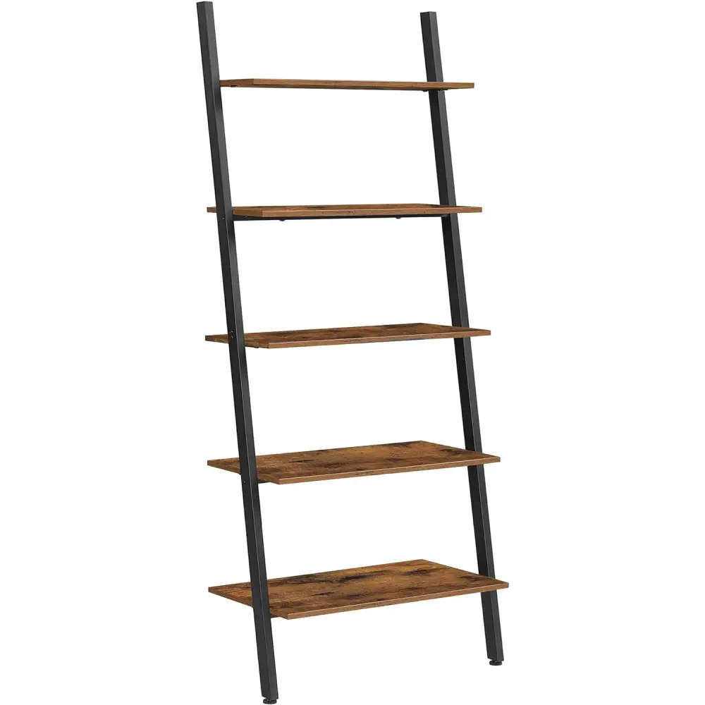 VASAGLE Industrial Ladder Shelf 5-Tier Bookshelf Rack Wall Shelf for Living Room Kitchen Office Stable Steel Leaning