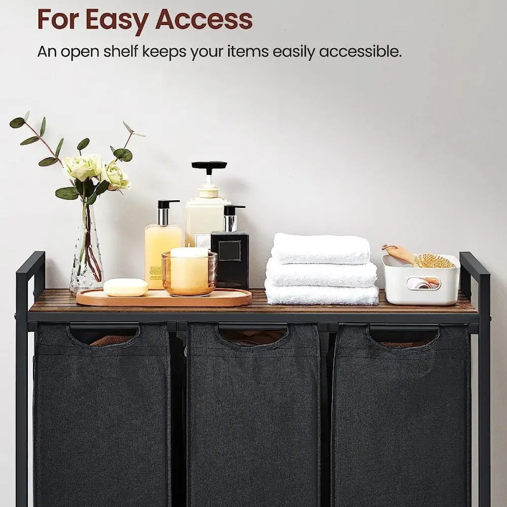 VASAGLE Laundry Hamper with 3 Bags Rustic Brown and Black - Home & Garden > Laundry & Cleaning