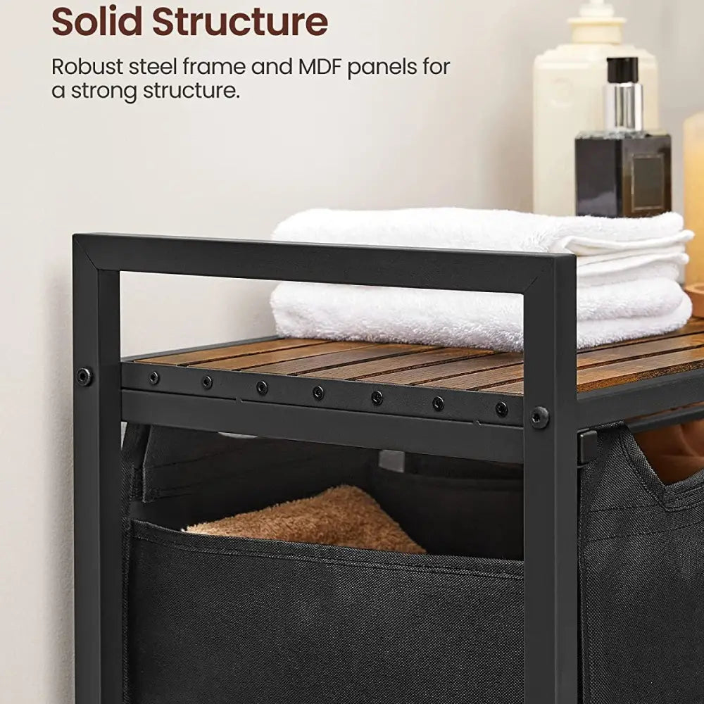 VASAGLE Laundry Hamper with 3 Bags Rustic Brown and Black - Home & Garden > Laundry & Cleaning