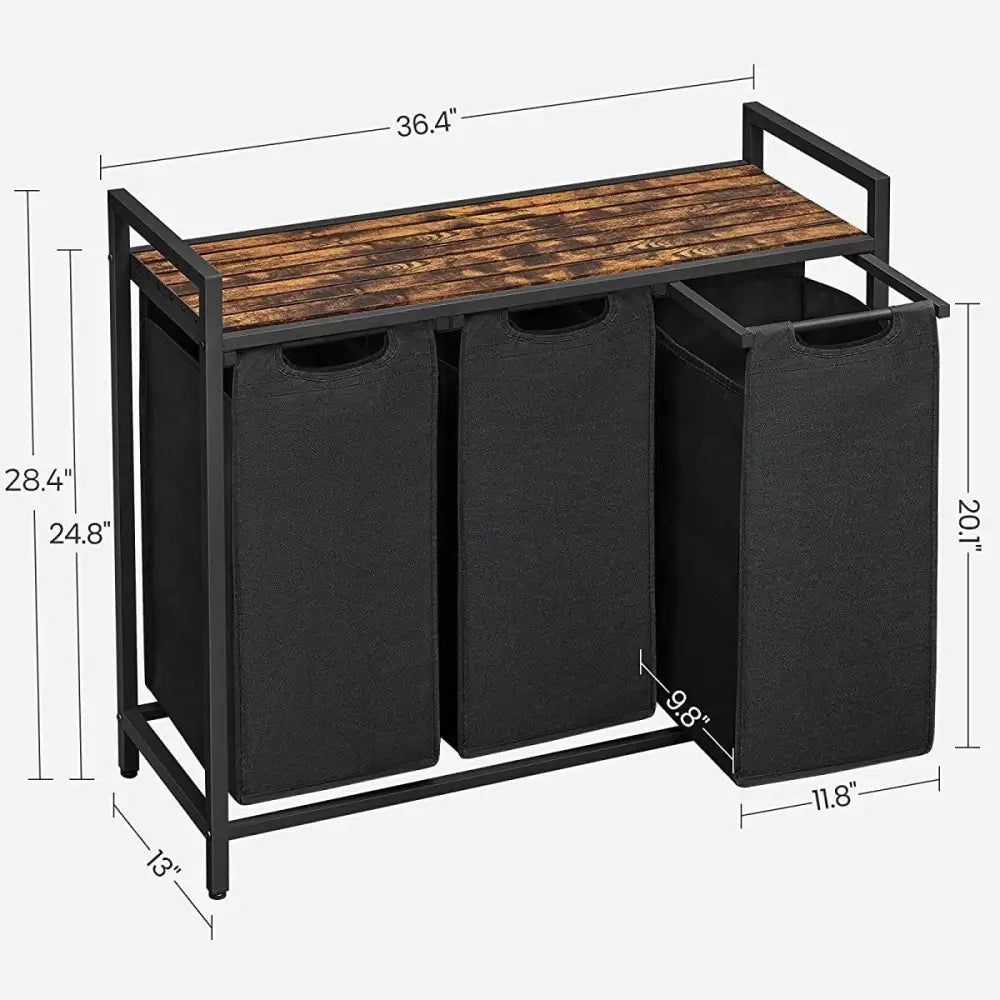 VASAGLE Laundry Hamper with 3 Bags Rustic Brown and Black - Home & Garden > Laundry & Cleaning