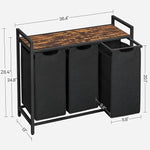 VASAGLE Laundry Hamper with 3 Bags Rustic Brown and Black - Home & Garden > Laundry & Cleaning