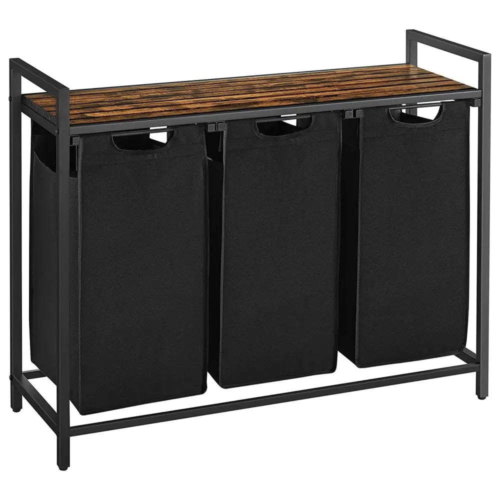 VASAGLE Laundry Hamper with 3 Bags Rustic Brown and Black - Home & Garden > Laundry & Cleaning