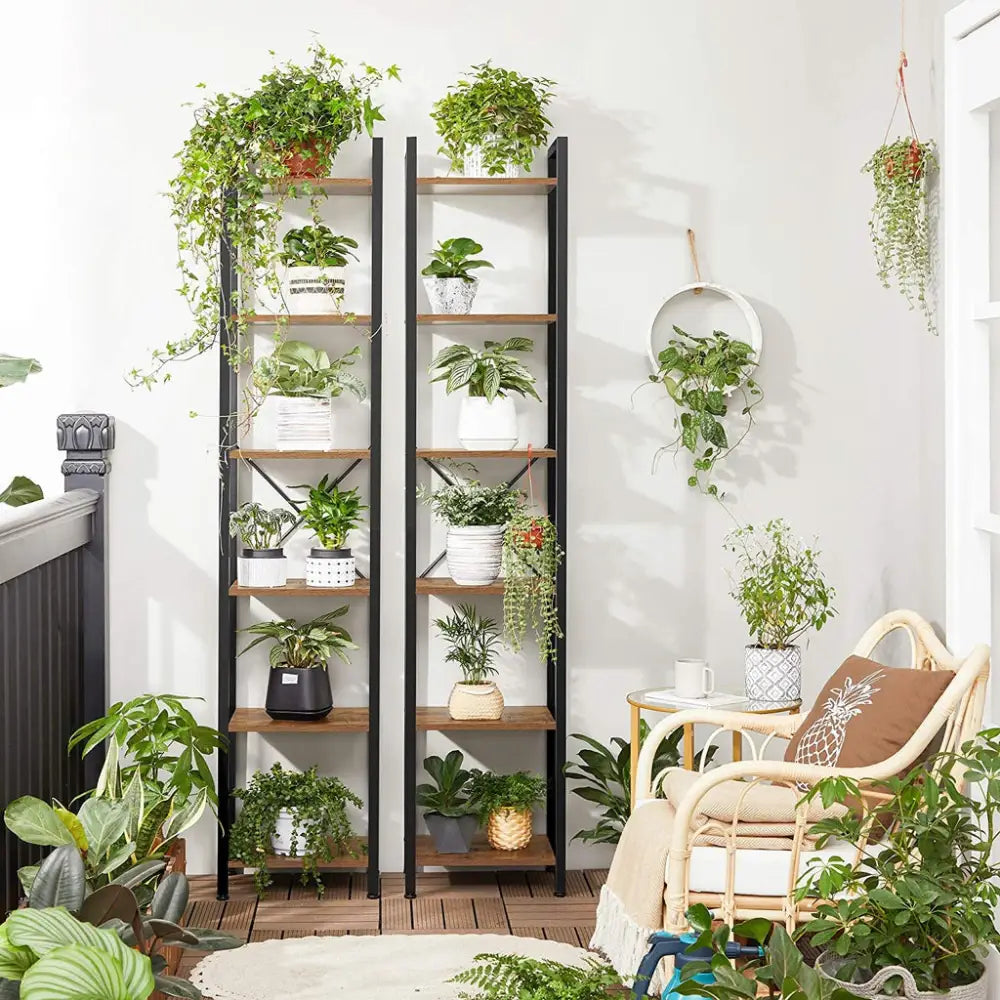 VASAGLE Narrow Bookcase Small 6-Tiers Bookshelf Industrial Rustic Brown and Black - Furniture > Living Room
