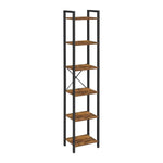 VASAGLE Narrow Bookcase Small 6-Tiers Bookshelf Industrial Rustic Brown and Black - Furniture > Living Room