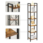 VASAGLE Narrow Bookcase Small 6-Tiers Bookshelf Industrial Rustic Brown and Black - Furniture > Living Room