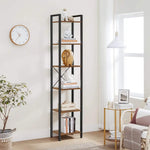 VASAGLE Narrow Bookcase Small 6-Tiers Bookshelf Industrial Rustic Brown and Black - Furniture > Living Room