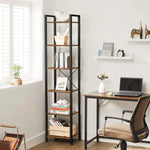 VASAGLE Narrow Bookcase Small 6-Tiers Bookshelf Industrial Rustic Brown and Black - Furniture > Living Room