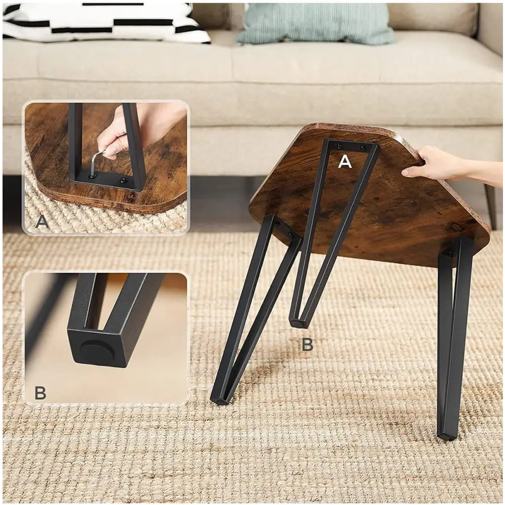 VASAGLE Nesting Coffee Table Set of 3 Rustic Brown and Black LNT14BXV1 - Furniture > Living Room