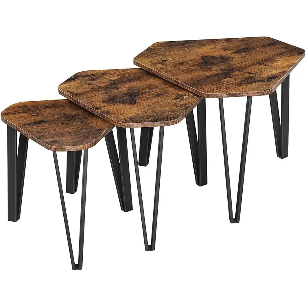 VASAGLE Nesting Coffee Table Set of 3 Rustic Brown and Black LNT14BXV1 - Furniture > Living Room