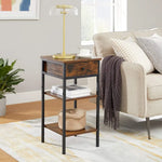 VASAGLE Nightstand End Table with a Drawer and 2 Storage Shelves Industrial Rustic Brown and Black - Furniture > Living