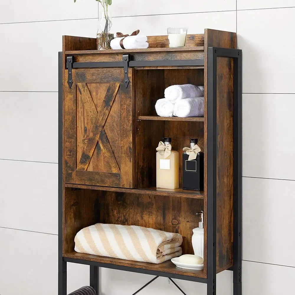 VASAGLE Over-the-Toilet Storage Bathroom Organiser Rack for Washing Machine Rustic Brown and Black - Furniture > Bar