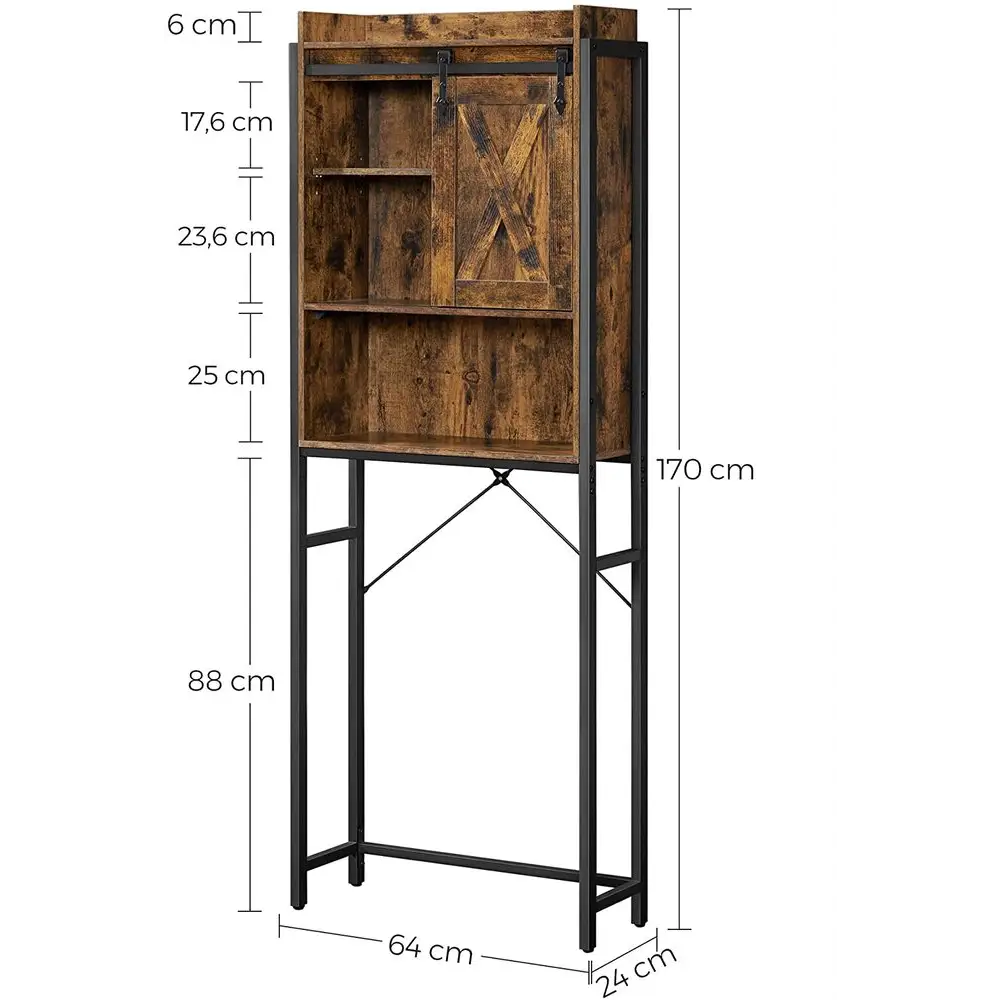 VASAGLE Over-the-Toilet Storage Bathroom Organiser Rack for Washing Machine Rustic Brown and Black - Furniture > Bar