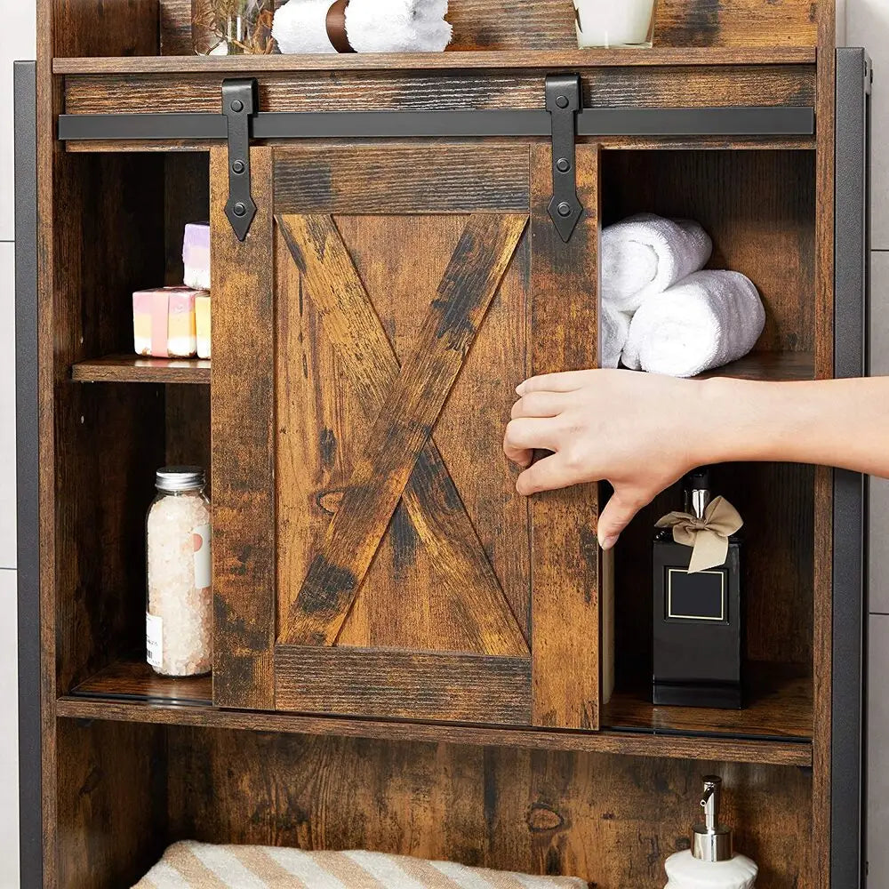 VASAGLE Over-the-Toilet Storage Bathroom Organiser Rack for Washing Machine Rustic Brown and Black - Furniture > Bar