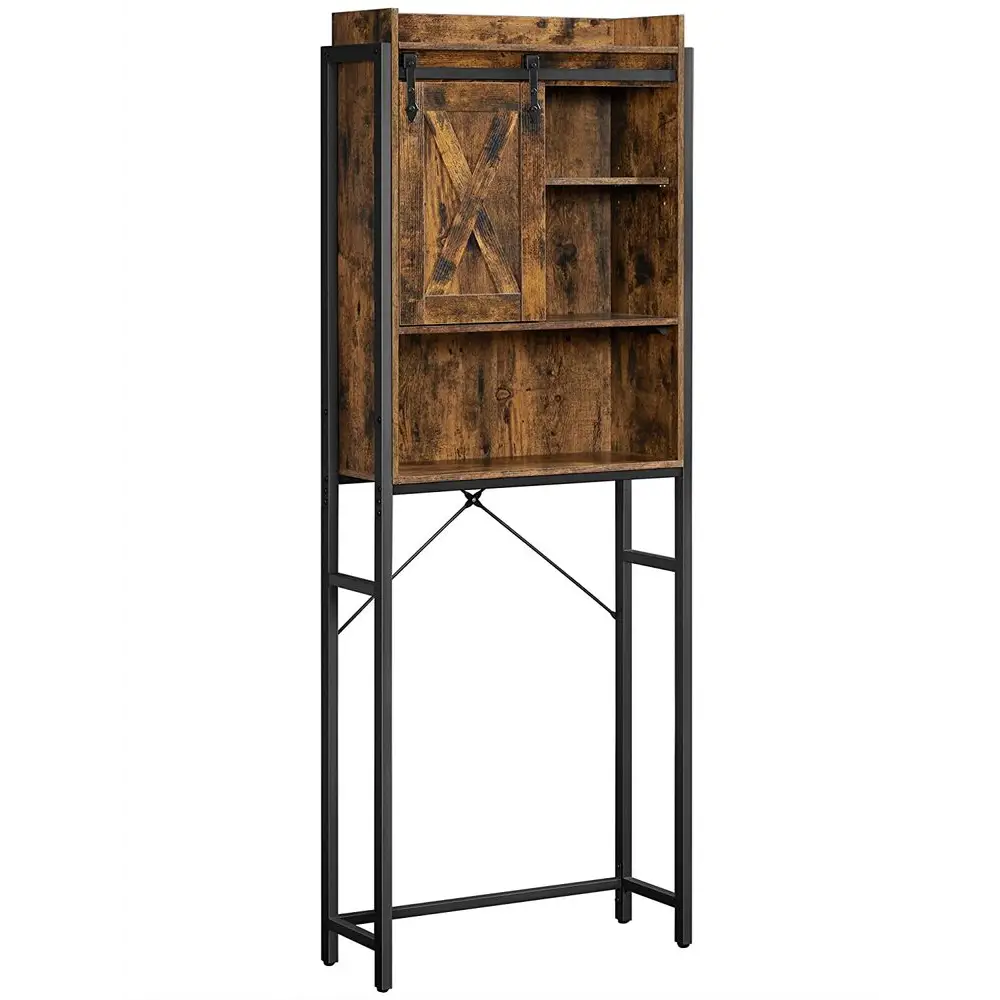 VASAGLE Over-the-Toilet Storage Bathroom Organiser Rack for Washing Machine Rustic Brown and Black - Furniture > Bar
